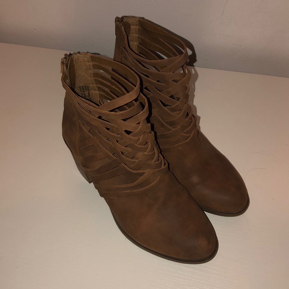 heeled tan booties